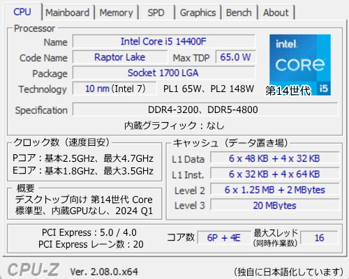 Core i5-14400F, CPU-Z